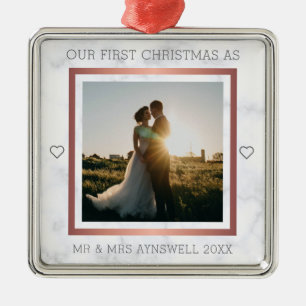 First Christmas Mr & Mrs Photo Elegant Marble Metal Tree Decoration