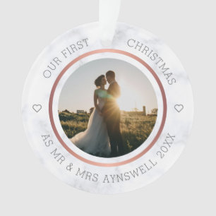 First Christmas Mr & Mrs Photo Elegant Marble Ornament