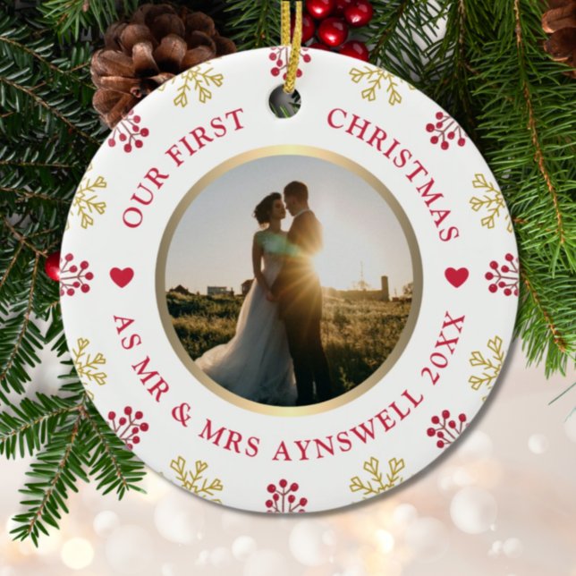 First Christmas Mr & Mrs Photo Festive Holiday Ceramic Tree Decoration (Creator Uploaded)