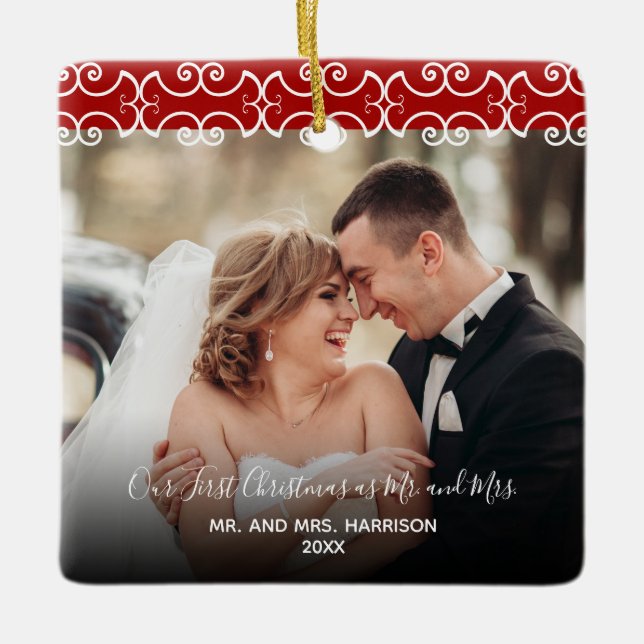 First Christmas Mr. & Mrs. Red 2 Photo 2 sided Ceramic Ornament (Front)