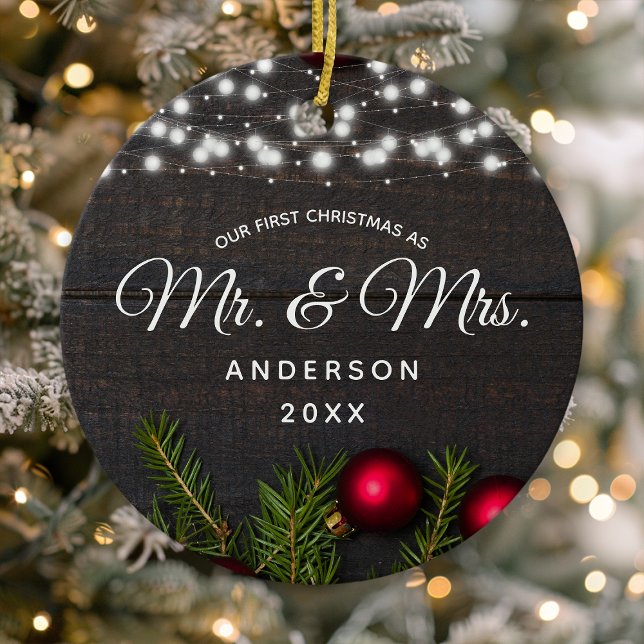 First Christmas Mr Mrs Red Pine String Lights Ceramic Tree Decoration (Creator Uploaded)