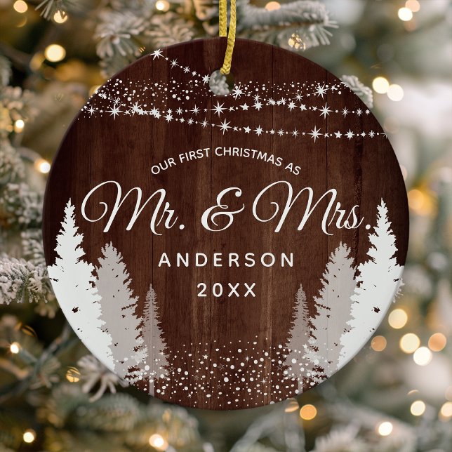 First Christmas Mr Mrs Wood Winter String Lights Ceramic Tree Decoration (Creator Uploaded)