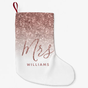 First Christmas Mrs Personalised Rose Gold Glitter Small Christmas Stocking