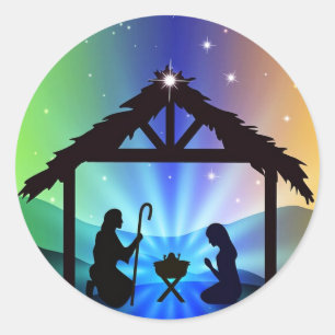 First Christmas Nativity Scene in Bethlehem Classic Round Sticker