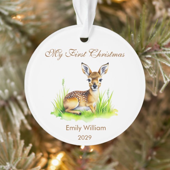 First Christmas natural reindeer Photo Ornament (Tree)