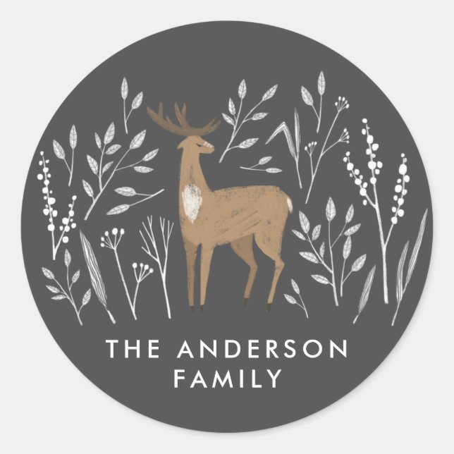 First Christmas natural reindeers delicate 1 photo Classic Round Sticker (Front)