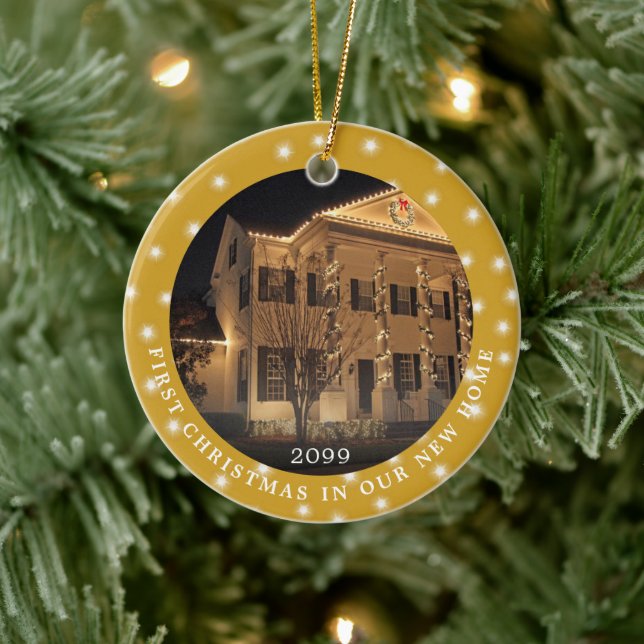 FIRST CHRISTMAS NEW HOME 2 Photo Lights Gold Ceramic Tree Decoration (Tree)