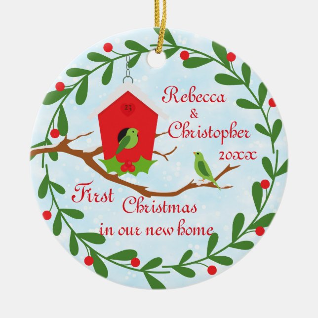 First Christmas New Home Birdhouse Ceramic Tree Decoration (Front)