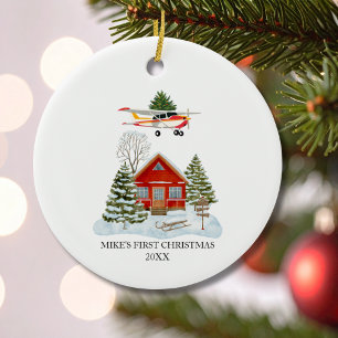First Christmas New Home Cessna Airplane Travel Ceramic Tree Decoration