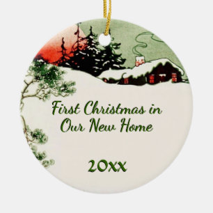 First Christmas New Home   Country Christmas Cabin Ceramic Tree Decoration