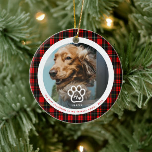 First Christmas New Home Dog Photo Monogram Tartan Ceramic Tree Decoration