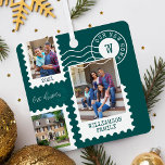 First Christmas New Home Fun Postage Stamp Photos  Metal Tree Decoration<br><div class="desc">Fun and memorable "First Christmas in Our New Home" keepsake metal ornament. Design features our fun postage stamps photo collage design. Collage with 3 photos to display your special photos of your family and new home. Customizable text with family signature, year, address, and monogram. This ornament would make a great...</div>