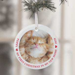 First Christmas New Home Kitten Cat Photo Glass Tree Decoration