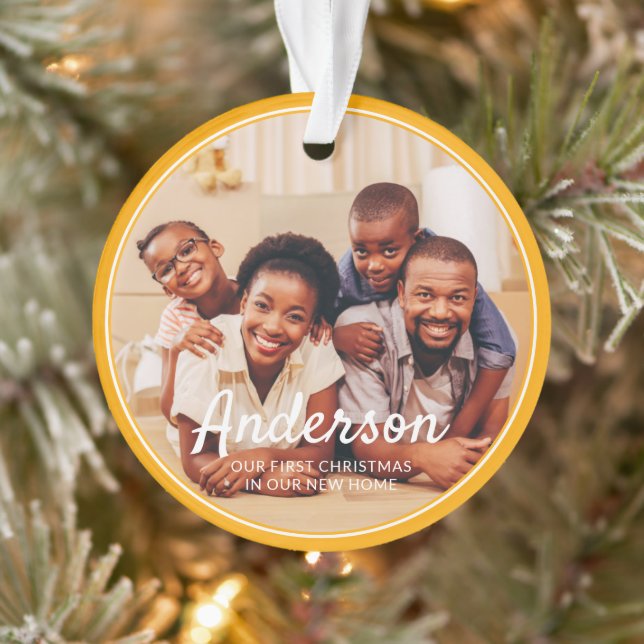 First Christmas New Home Modern Family Photo Ornament (Tree)
