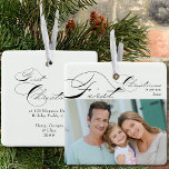 First Christmas New Home Photo Elegant Calligraphy Ceramic Ornament<br><div class="desc">First Christmas in our new home photo ornament which you can personalize with your favorite photo and custom wording on the back. Elegant typographic design lettered with First Christmas in swirly calligraphy and easy to edit for any other occasion. All the text,  except First Christmas is editable.</div>