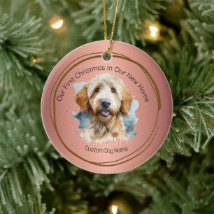 First Christmas New Home quote rose goldendoodle Ceramic Tree Decoration