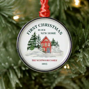 First Christmas New Home Red Brick Winter Boho Metal Tree Decoration