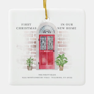 First Christmas New Home Red Door Boho Ceramic Ornament