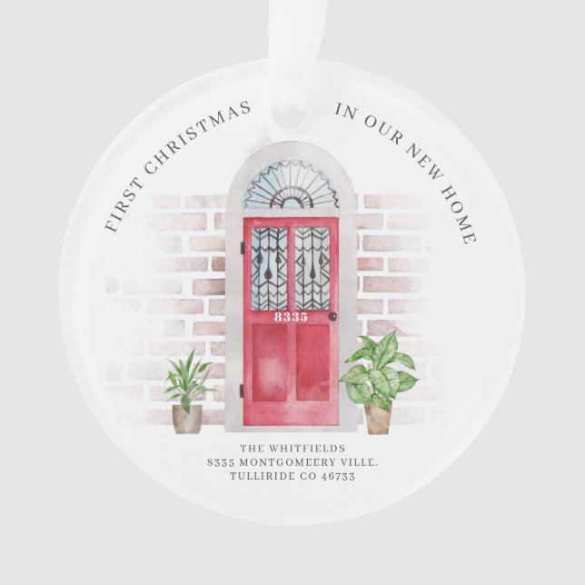 First Christmas New Home Red Door Chic Holidays Ornament (Front)