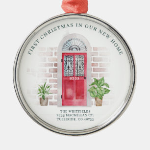 First Christmas New Home Red Door Holiday Moving Metal Tree Decoration