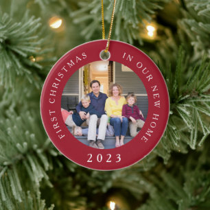 First Christmas New Home Red Photo Ceramic Tree Decoration