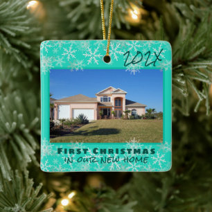 First Christmas New Home Turquoise Snowflakes Ceramic Ornament