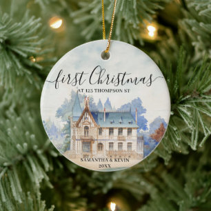 First Christmas New Home Vintage Watercolor Home Ceramic Tree Decoration