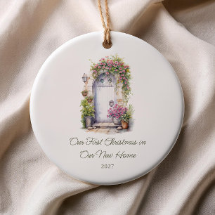 First Christmas New Home Watercolor Door Ceramic Tree Decoration