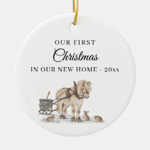 First Christmas New Home Winter Horse Ceramic Tree Decoration
