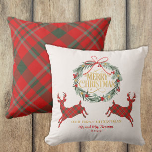 First Christmas Newlywed Holiday Throw Pillow