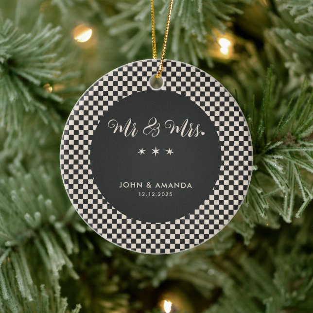 First Christmas Newlywed Retro Mr and Mrs Photo Ceramic Tree Decoration (Tree)