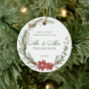 First Christmas Newlyweds Classic Wreath Ceramic Tree Decoration