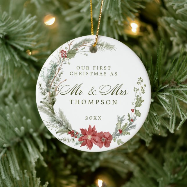 First Christmas Newlyweds Classic Wreath Ceramic Tree Decoration (Tree)