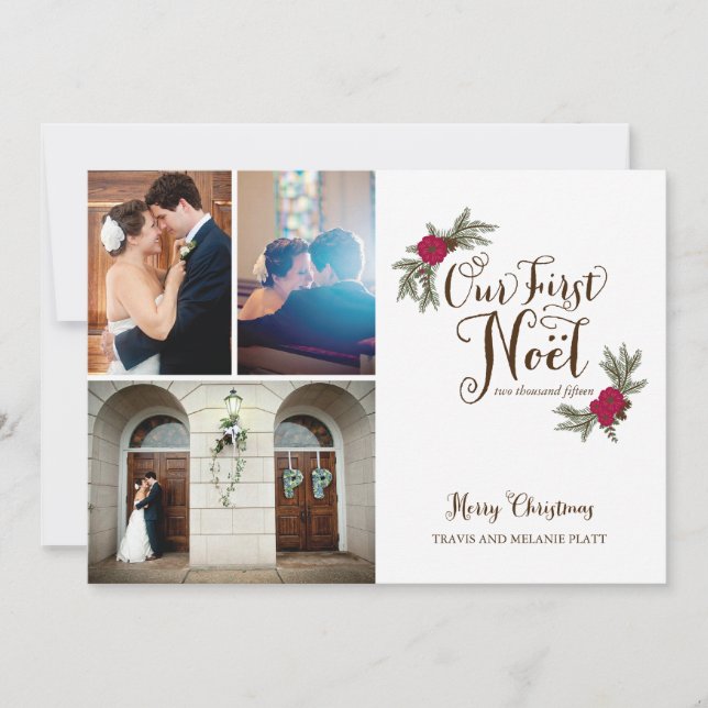 First Christmas Newlyweds Holiday Multi Photo Card (Front)