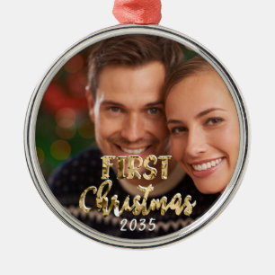 First Christmas Newlyweds Photo Keepsake Metal Tree Decoration
