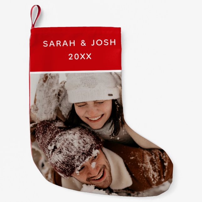 First Christmas Newlyweds Photo & Names Simple Small Christmas Stocking (Front)