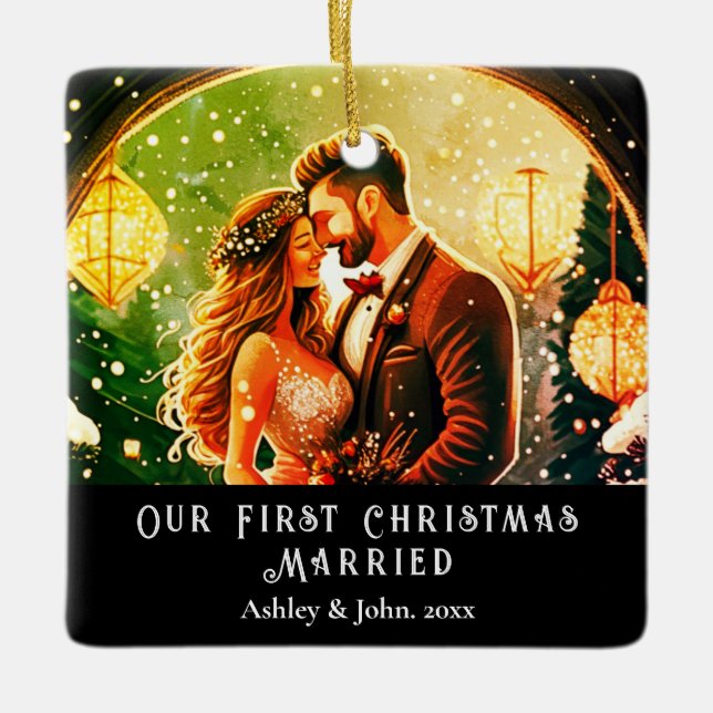 First Christmas Newlyweds romantic couple Ornament (Front)