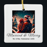 First Christmas Newlyweds romantic couple Ornament<br><div class="desc">An original way to remember your first Christmas as a married couple. Our modern ornament contains Christmas,  romantic design which you can customise. Makes a great gift and a lasting memory. Click the edit button to customise this design with your photos and details.</div>