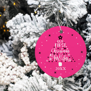 First Christmas Newlyweds Year Pink Ceramic Tree Decoration