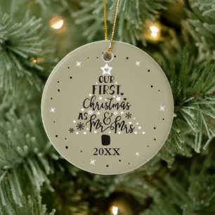 First Christmas Newlyweds Year Sage Green Ceramic Tree Decoration