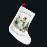 First Christmas novelty green Santa Small Christmas Stocking<br><div class="desc">Celebrate your baby's first Christmas with our elegant green snowman stocking! Crafted with care, this luxurious stocking features a charming snowman design and rich green fabric that adds a touch of sophistication to your holiday decor. Perfect for hanging by the fireplace or gifting, this personalized snowman stocking creates lasting memories...</div>