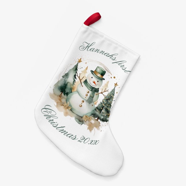 First Christmas novelty green Santa Small Christmas Stocking (Front (Hanging))
