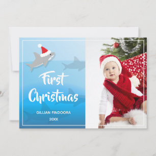 First Christmas Ocean and Shark Photo Holiday Card