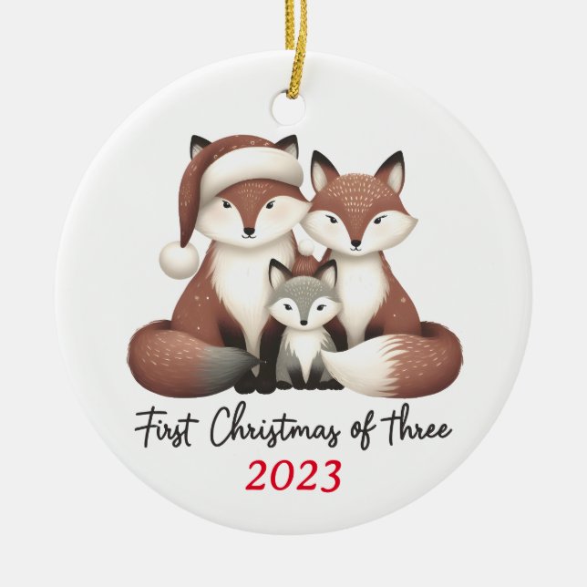 First Christmas of Three Fox Ornament (Front)