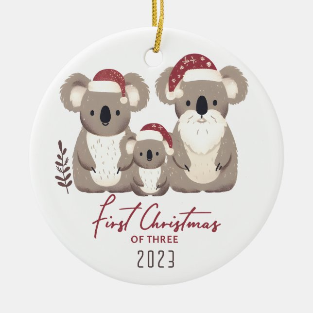 First Christmas of Three Koala Family Ornament (Front)