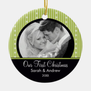 First Christmas Ornament Green & Black Stripes