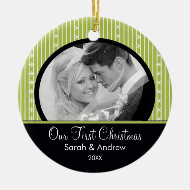 First Christmas Ornament Green & Black Stripes (Front)