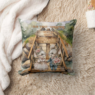 First Christmas Outdoorsy Couple Newlywed Cushion