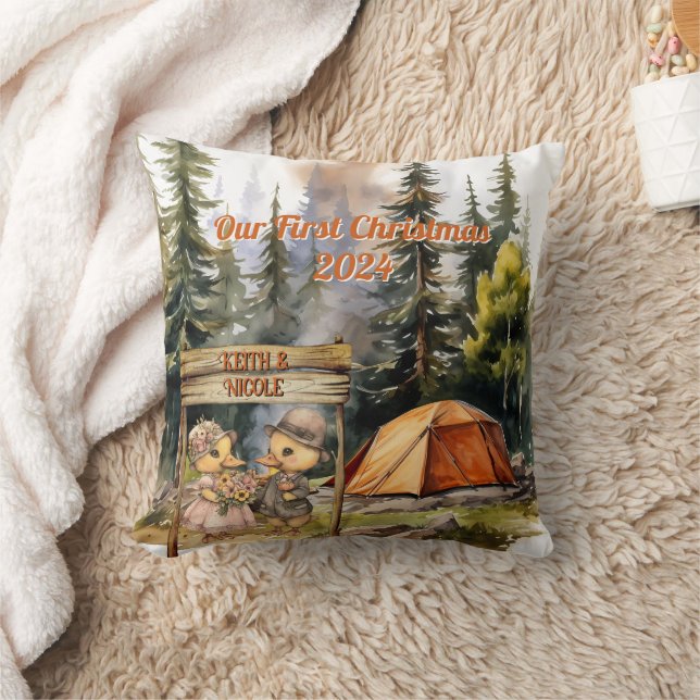 First Christmas Outdoorsy Couple Newlywed Cushion (Blanket)