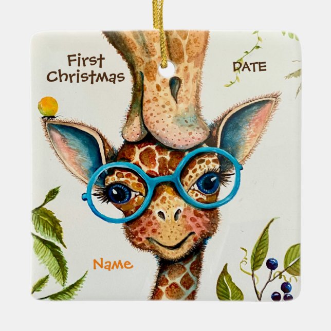 First Christmas Personalised Baby Giraffe Ornament (Front)